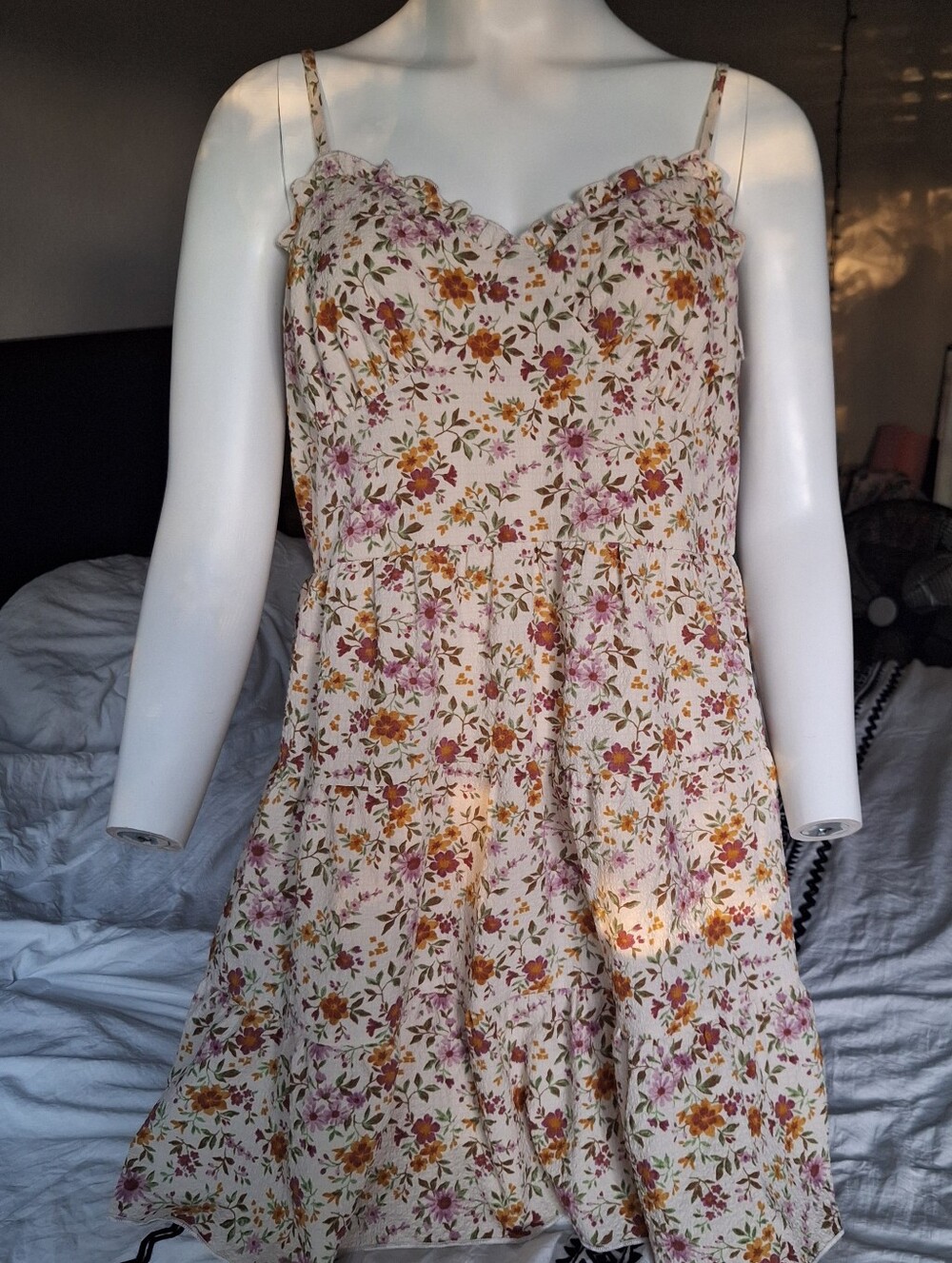 Floral Spaghetti-Strap Sundress - Cream with Pink & Mustard Flowers